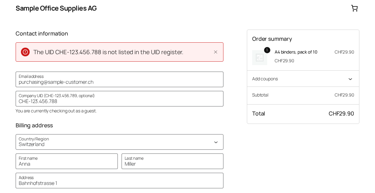 WooCommerce checkout with UID field: the UID entered is not in the UID register, the order is rejected
